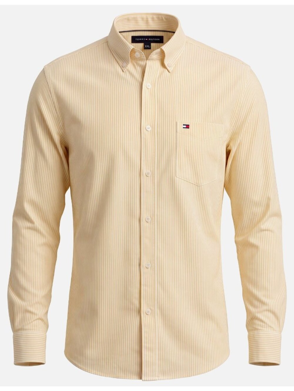 Tommy Hilfiger Mens 2XL Yellow Stripe Shirt Easy Iron Cotton Button Down EUC XXL